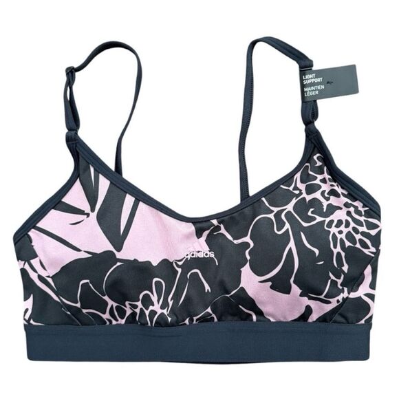 Adidas Pink and Black Sports Bra with Artistic Design Light Support - Picture 1 of 9